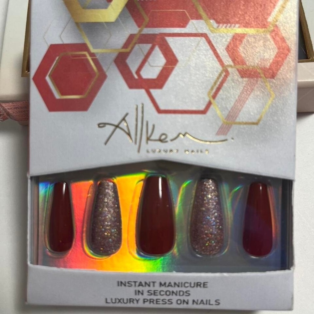 Allkem Nails Press On Red Pink 24Nails 10Sizes File Nail Glue Cuticle Stick